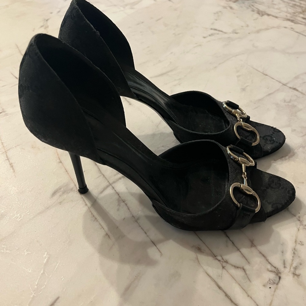Gucci Black Women's D'Orsay High Heels with Gold Buckle Accent